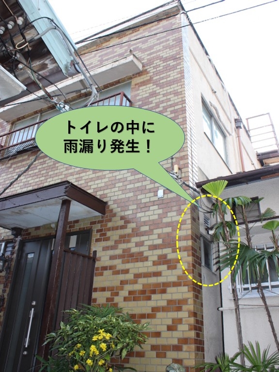 岸和田市の住宅のトイレの中に雨漏り発生