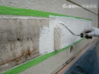 岸和田市大沢町の復旧した庇の塗装工事 3日目