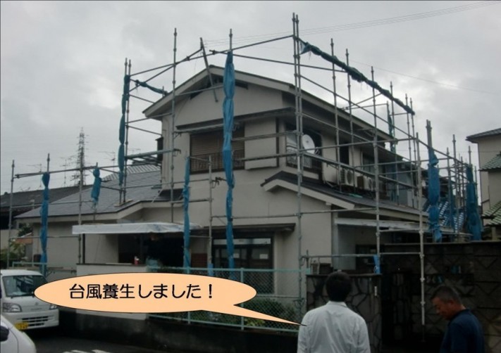 泉北郡忠岡町で足場を台風養生