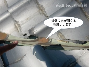 泉佐野市で谷樋に穴が開くと雨漏りします