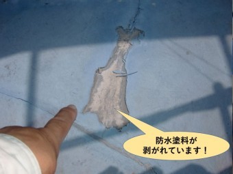岸和田市のベランダの防水塗料が剥がれています