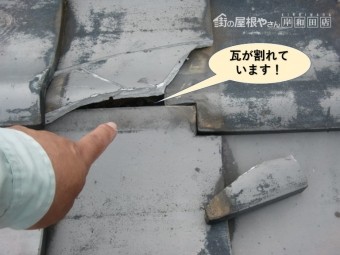 貝塚市の瓦が割れています