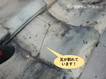 貝塚市の瓦が割れています