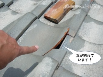 泉佐野市の瓦が割れています