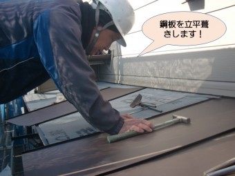 岸和田市下池田町のバルコニー屋根に鋼板立平葺き