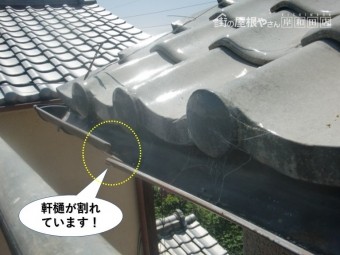 泉佐野市の軒樋が割れています