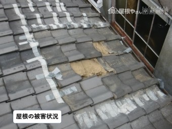 岸和田市のガレージの屋根の被害状況