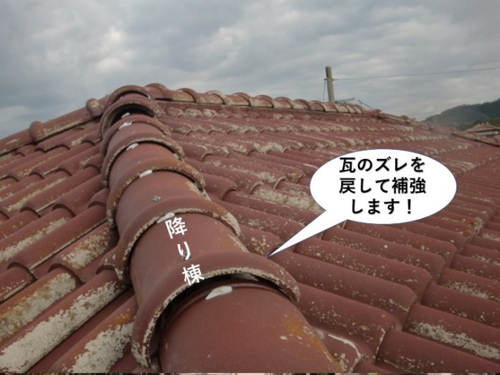 熊取町の瓦のズレを戻して補強します