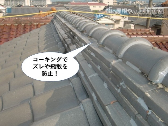 熊取町の棟をコーキングでズレや飛散を防止
