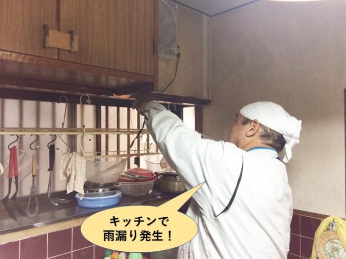 岸和田市のキッチンで雨漏り発生