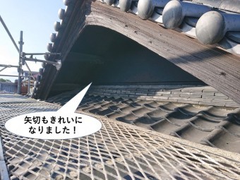 岸和田市の風切丸部の丸瓦の修復と面戸漆喰の施工をし飛散した瓦を修復 お客様の声