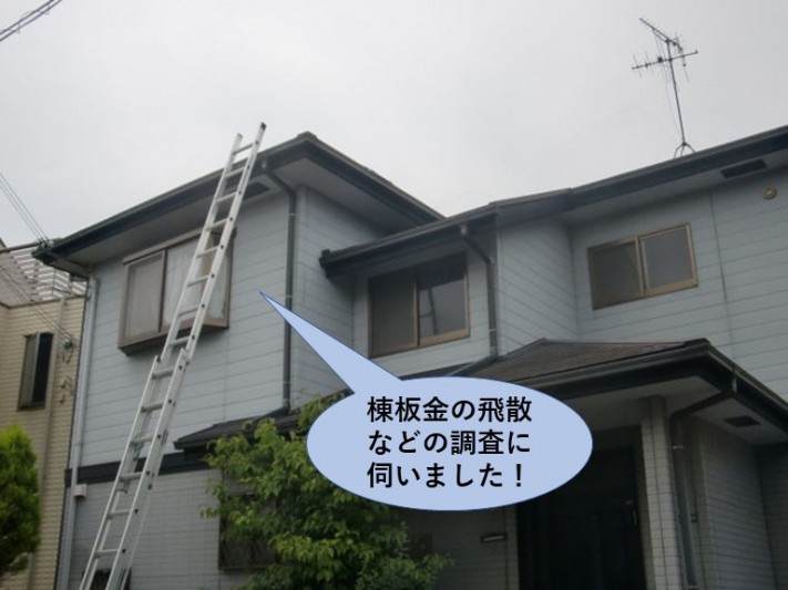 泉南市の棟板金飛散などの調査