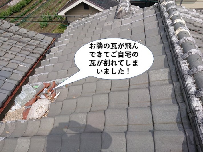 忠岡町でお隣の瓦が飛んできてご自宅の瓦が割れました