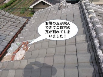 忠岡町でお隣の瓦が飛んできてご自宅の瓦が割れました
