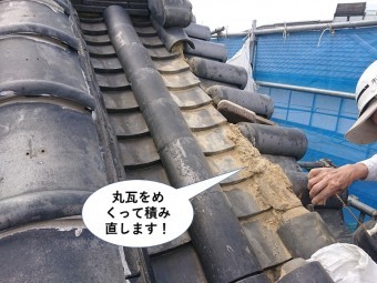 岸和田市の丸瓦をめくって積み直します!