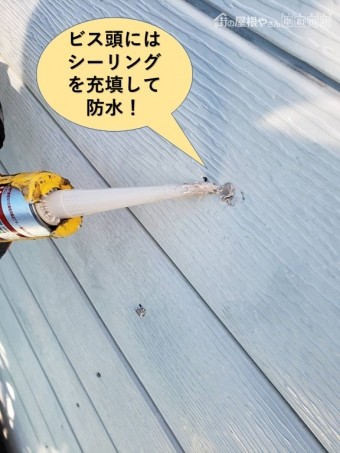 泉大津市の外壁のビス頭にはシーリングを充填して防水