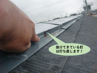 岸和田市の屋根の棟板金の釘は打ち直します!