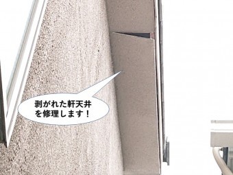 泉大津市の剥がれた軒天井を修理ます