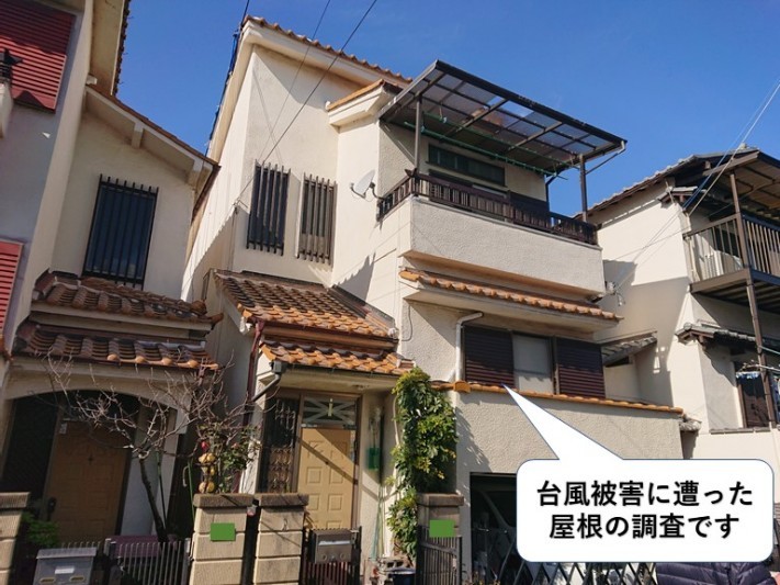 泉大津市の台風被害に遭った屋根の調査