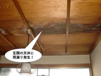 貝塚市の玄関の天井に雨漏り発生