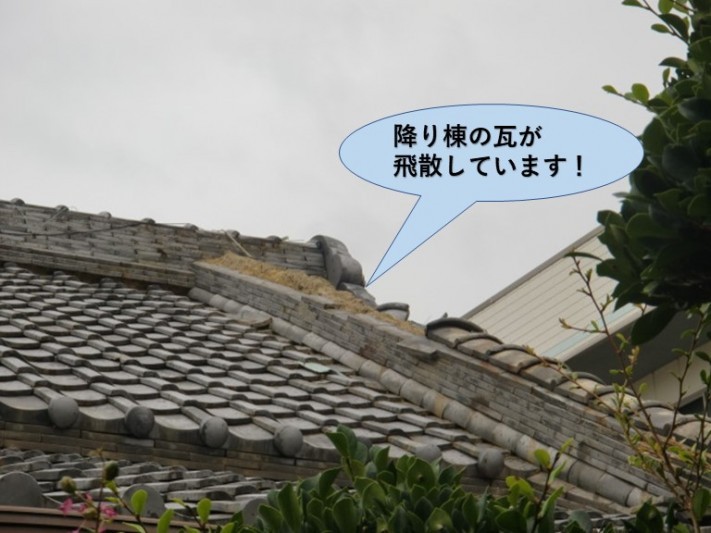 岸和田市の降り棟の瓦が飛散