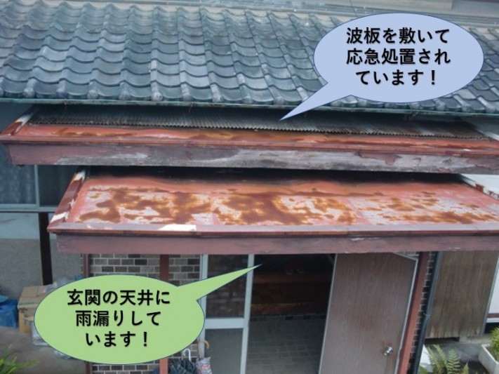 泉北郡忠岡町の玄関の天井に雨漏りしています!