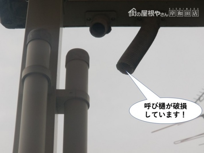 阪南市の呼び樋が破損しています