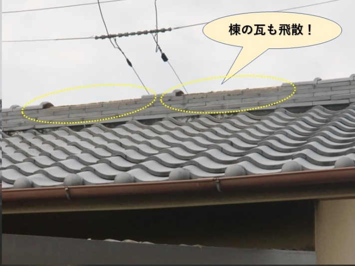 貝塚市の棟の瓦も飛散!