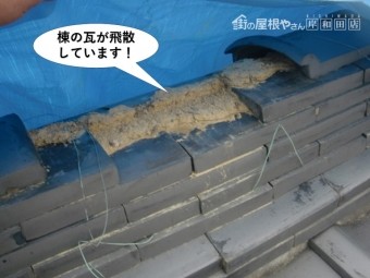 熊取町の棟の瓦が飛散しています