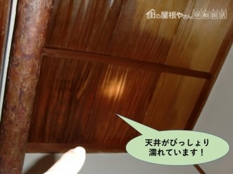 岸和田市の玄関天井がびっしょり濡れています