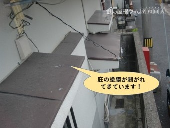 岸和田市の庇の塗膜が剥がれてきています