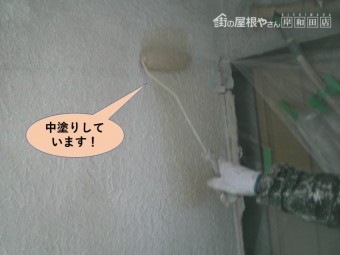 岸和田市の外壁を中塗りしています!