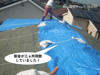 和泉市の板金が3か所飛散していました