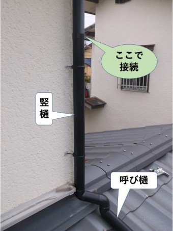 岸和田市の竪樋・呼び樋取付け完了