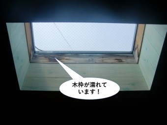 和泉市の天窓の木枠が濡れています
