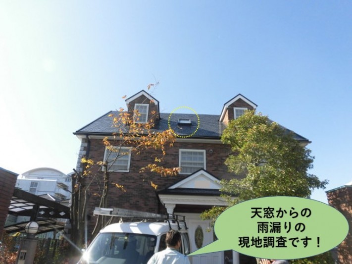 岸和田市の天窓からの雨漏りで現地調査