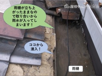 岸和田市の雨樋の取り合いから雨水が浸入!
