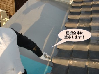 岸和田市の陸屋根全体にトップコート塗布します
