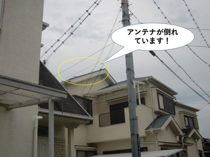 岸和田市でテレビのアンテナが倒れて棟板金 瓦も飛散していました 街の屋根やさん岸和田店