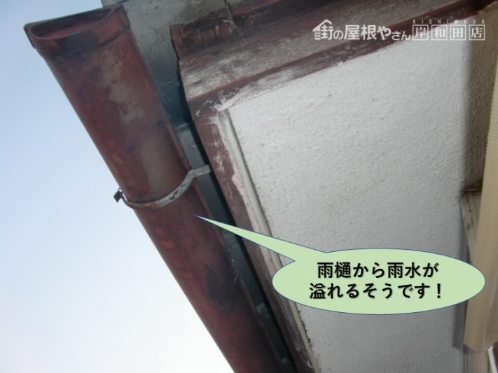 岸和田市の雨樋から雨水が溢れるそうです!