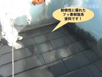 阪南市の屋根で使用した耐候性に優れたフッ素樹脂系塗料です