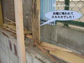 阪南市のカーポートの柱が白蟻に喰われて危険な状態に!