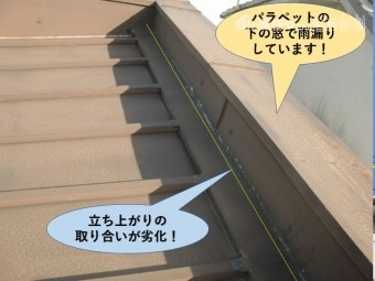 岸和田市のパラペットの立ち上がりの取り合いが劣化