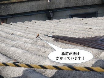 和泉市のガレージの傘釘が抜けかかっています