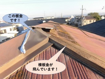 泉大津市の棟板金が飛んでいます!