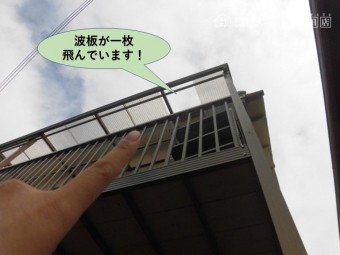 岸和田市の波板が一枚飛んでいます!
