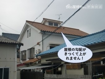 和泉市の屋根の勾配がきつくて上がれません