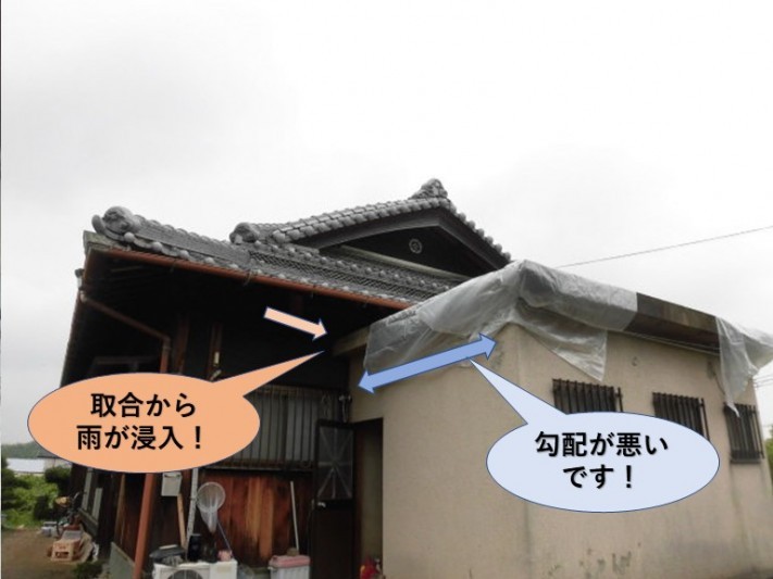 岸和田市包近町の増築部の屋根の勾配