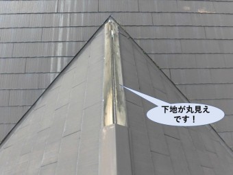 岸和田市の住宅の棟の下地が丸見えです
