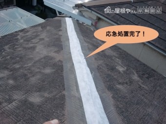 岸和田市の下り棟の応急処置完了